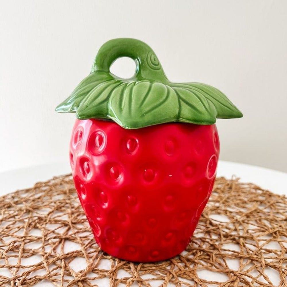 Strawberry Jar with Lid - Strawberry Trinket Jar Ceramic